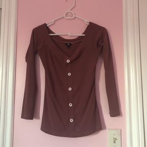 LongSleeve GUESS OffShoulder Top (Dark Mauve Pink)